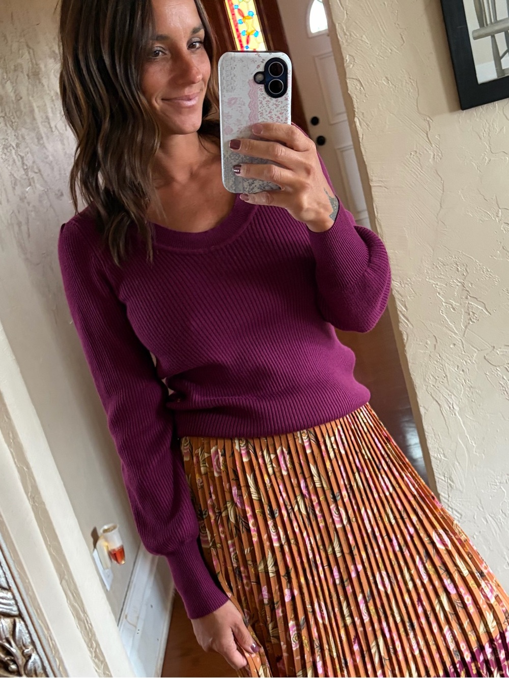 LOFT Scoop Neck Ribbed Sweater in Fuchsia